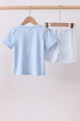 Blue big brother embroidery shorts set