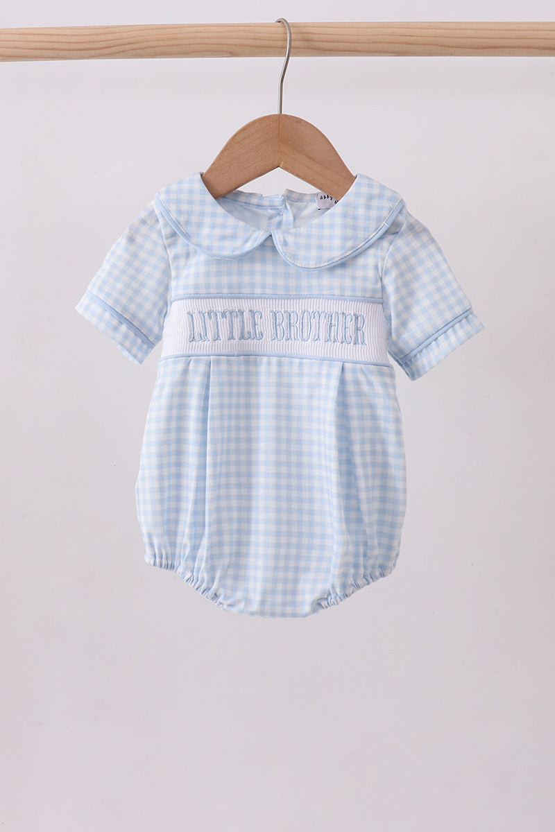 Blue little brother smocked bubble