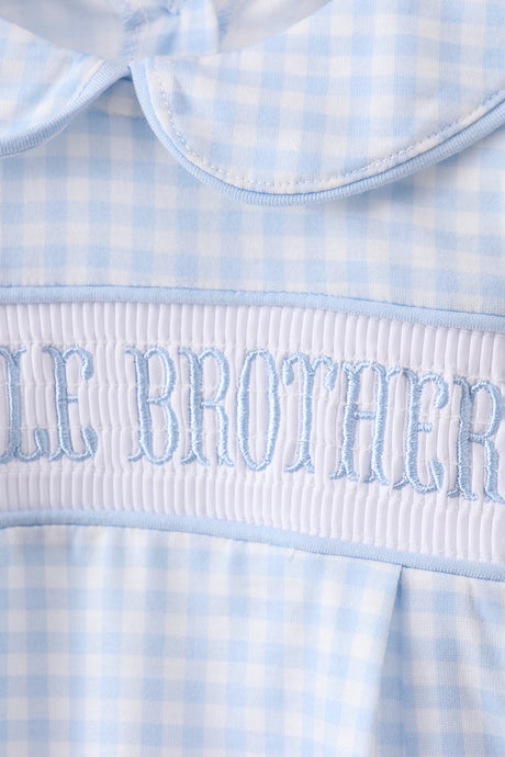 Blue little brother smocked bubble
