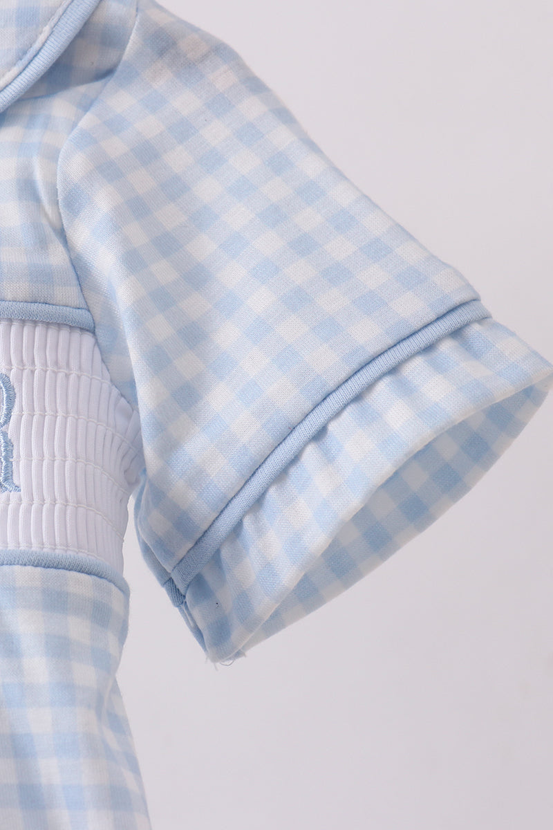 Blue little brother smocked bubble