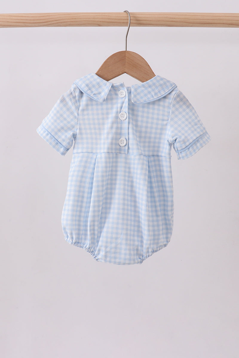 Blue little brother smocked bubble