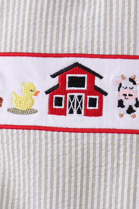 Red seersucker farm animals bubble