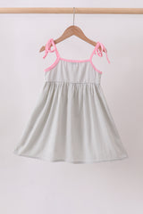 Pink seersucker farm animals embroidery ruffle dress