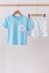 Blue crab print shorts set