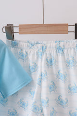 Blue crab print shorts set