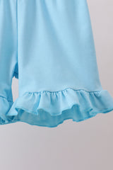 Blue crab print bow ruffle shorts set