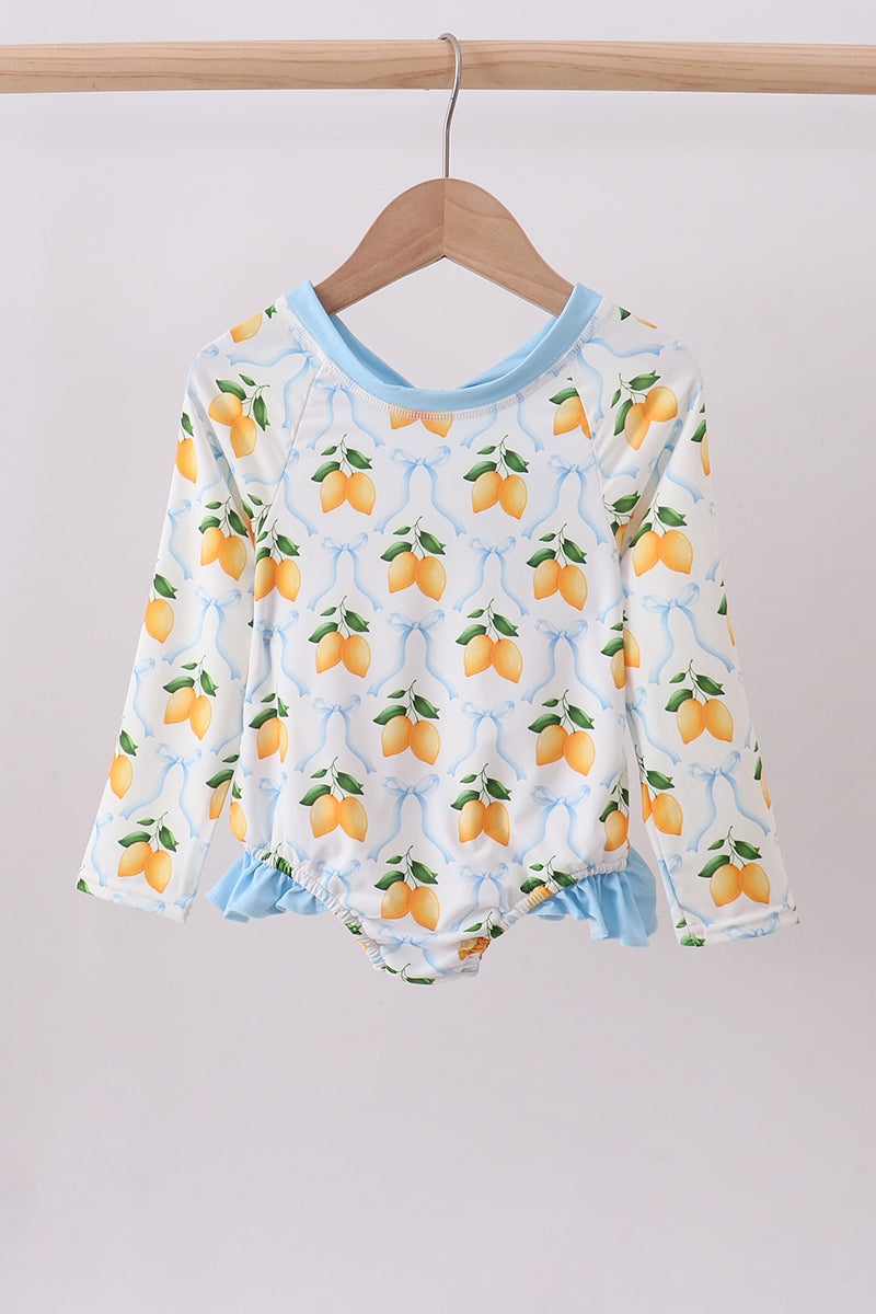 Blue bow lemon rashguard