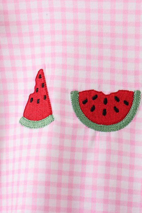 Pink watermelon embroidery ruffle bubble