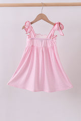 Pink watermelon embroidery ruffle dress