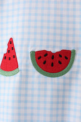 Blue watermelon embroidery shorts set