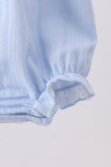 Blue sailboat embroidery jacquard ruffle bubble