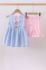 Blue sailboat embroidery jacquard shorts set