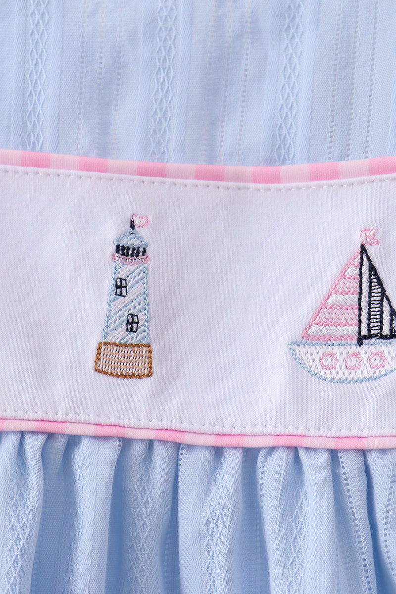 Blue sailboat embroidery jacquard dress