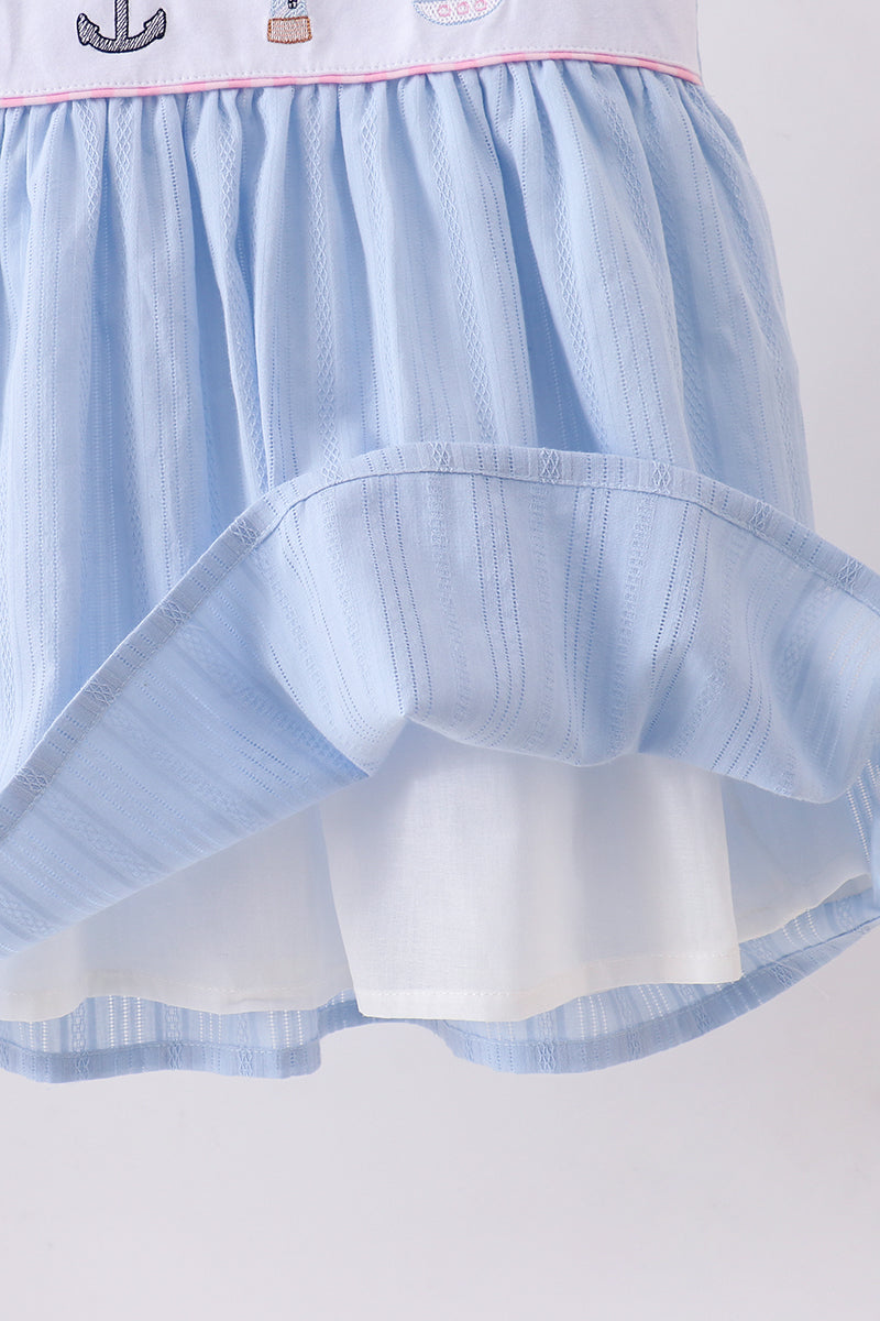 Blue sailboat embroidery jacquard dress