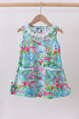 Green tropical garden bow dress