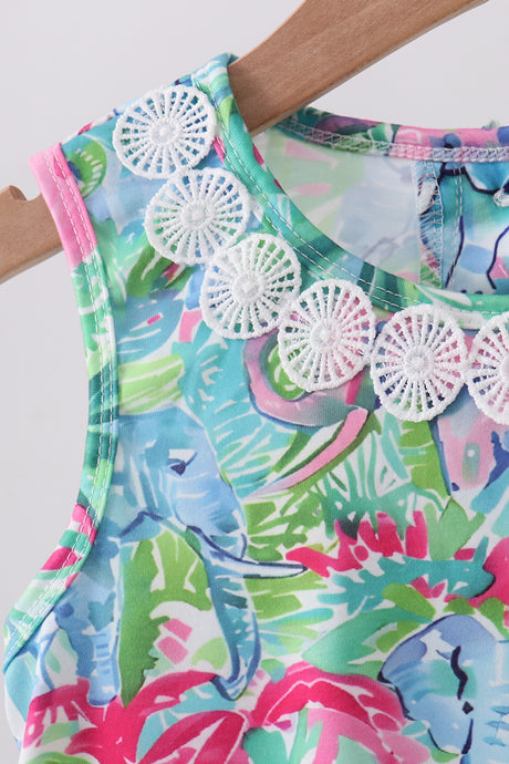 Green tropical garden bow dress