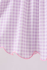 Purple dinosaur smocked gingham ruffle shorts set