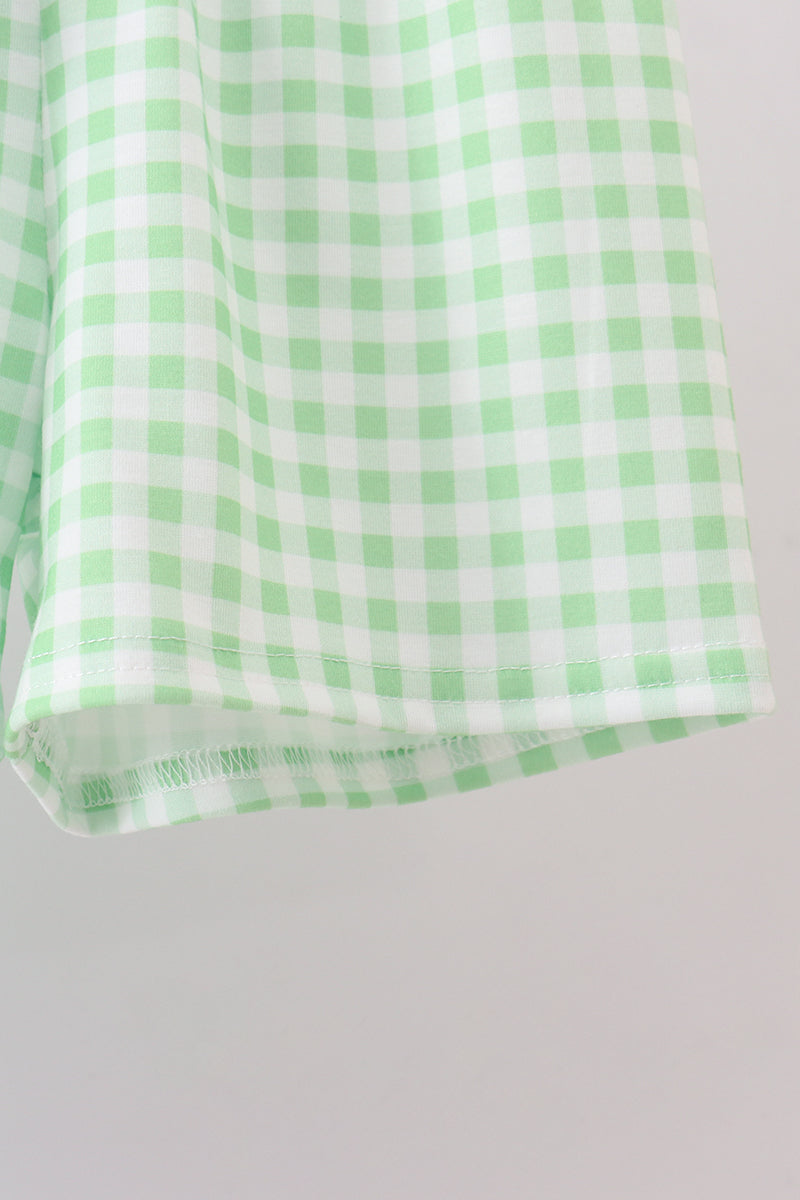 Blue dinosaur smocked gingham shorts set