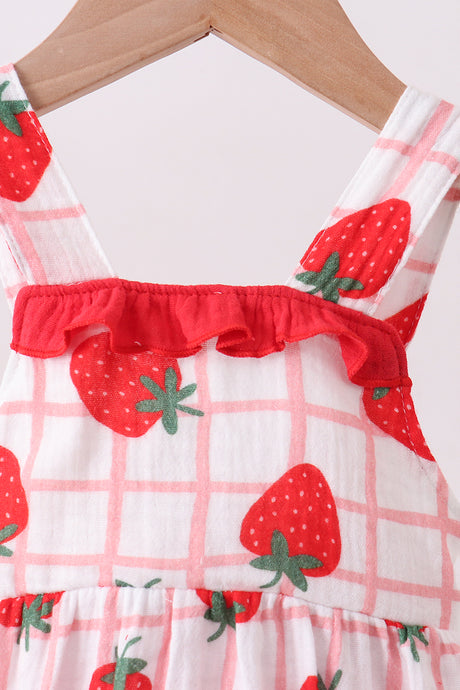 Red strawberry muslin plaid bubble