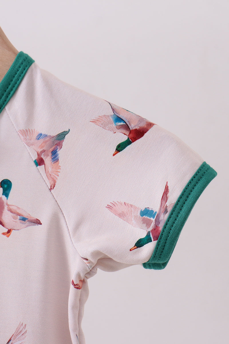 Green duck bamboo pajama romper