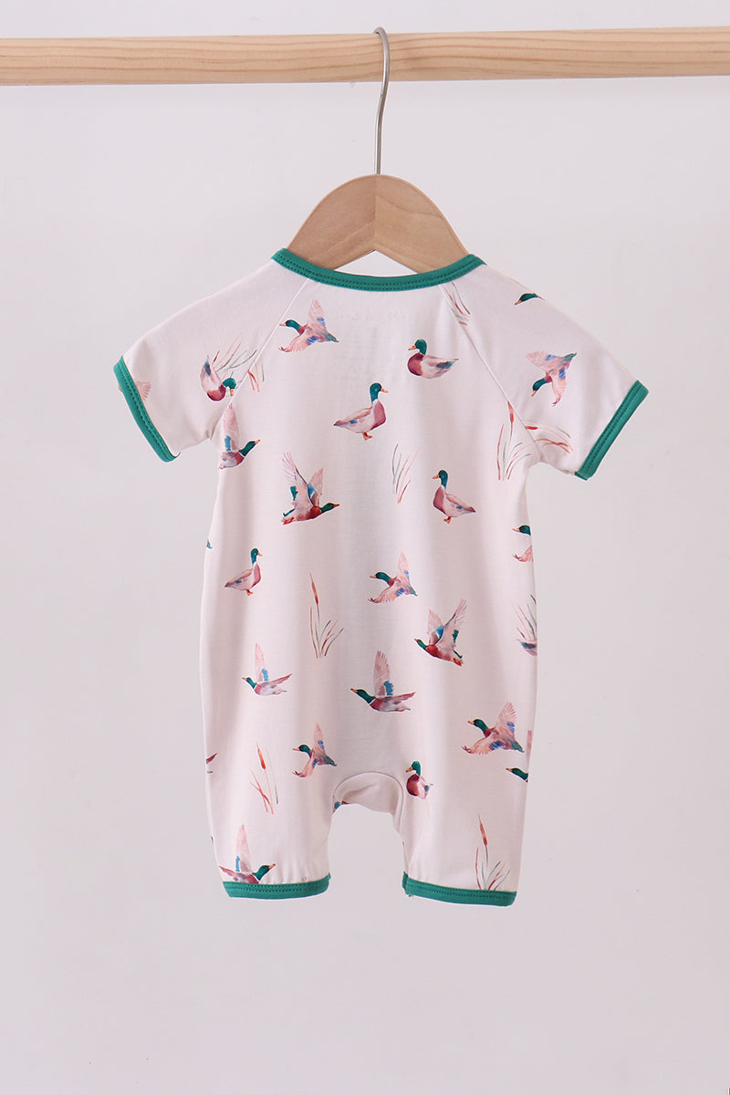Green duck bamboo pajama romper