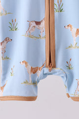 Blue puppy print bamboo romper