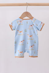 Blue puppy print bamboo romper