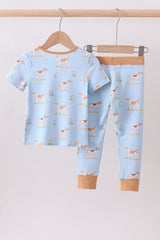 Blue puppy print bamboo pajama set