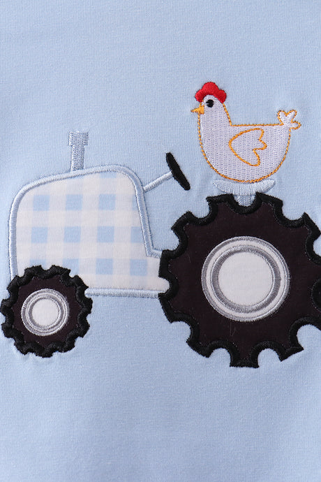 Blue tractor applique romper
