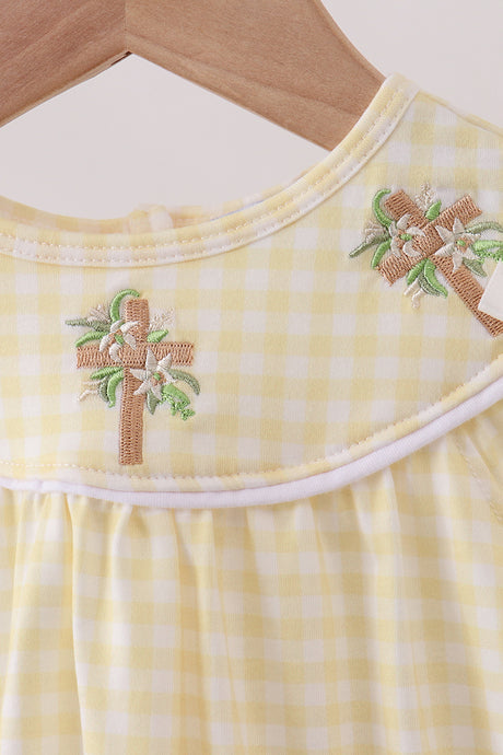 Yellow cross embroidery ruffle bubble