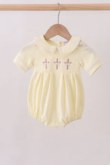 Yellow cross embroidery peter pan collar bubble