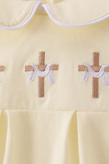 Yellow cross embroidery peter pan collar bubble