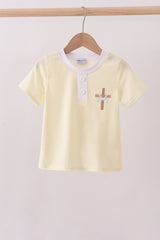 Yellow cross embroidery top
