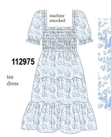 Navy smocked floral puff sleeve dress