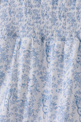 Navy smocked floral puff sleeve dress