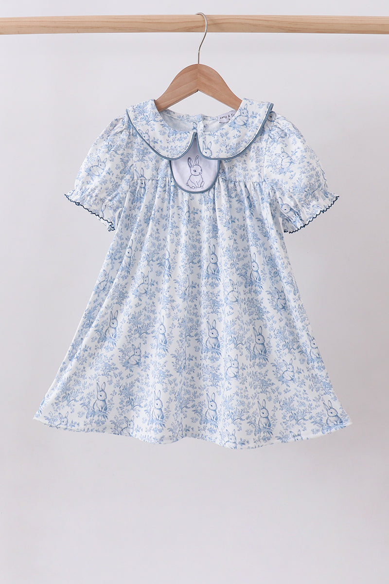 Navy bunny embroidery floral peter pan collar dress