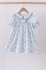 Navy bunny embroidery floral peter pan collar dress