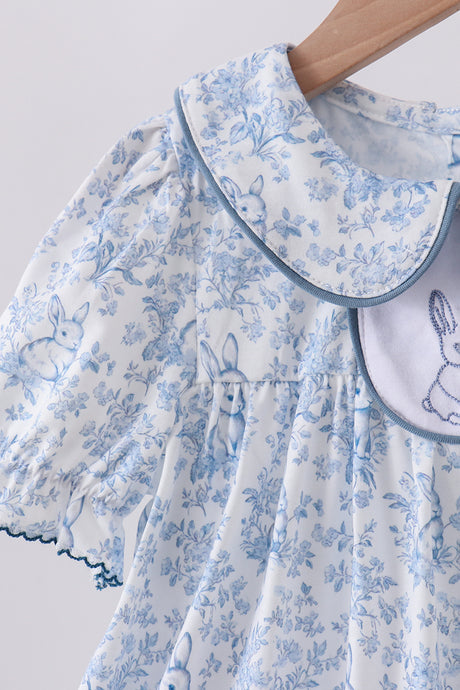Navy bunny embroidery floral peter pan collar dress