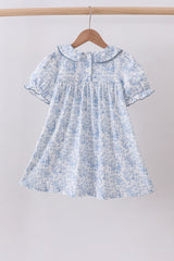 Navy bunny embroidery floral peter pan collar dress