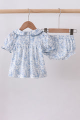Navy bunny embroidery floral peter pan collar bloomer set