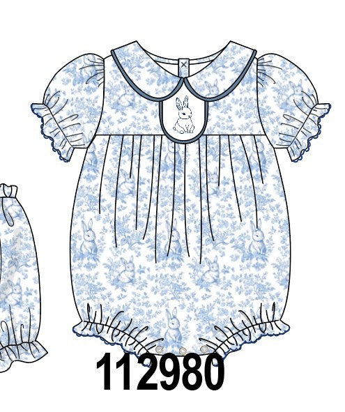 Navy bunny embroidery floral peter pan collar bubble