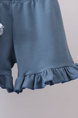 Navy bunny embroidery floral peter pan collar shorts set