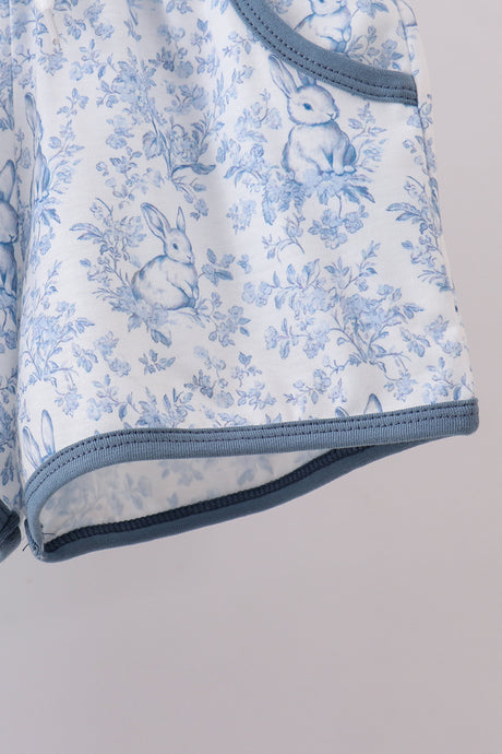 Navy bunny embroidery shorts set