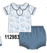 Navy bunny embroidery peter pan collar bloomer set