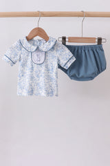 Navy bunny embroidery peter pan collar bloomer set