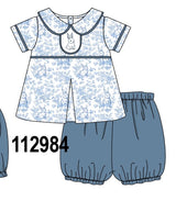 Navy bunny embroidery peter pan collar bloomer set