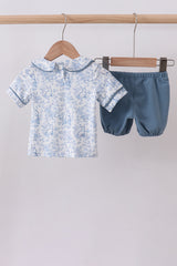 Navy bunny embroidery peter pan collar bloomer set