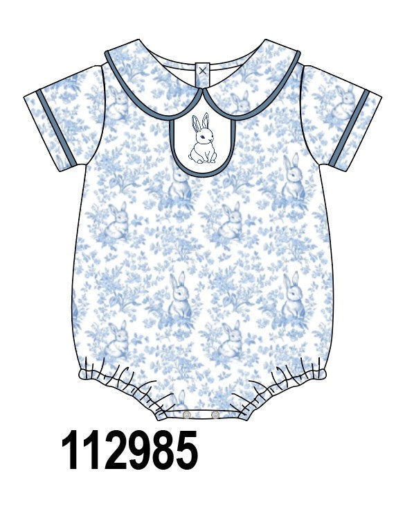 Navy bunny embroidery peter pan collar bubble