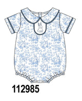 Navy bunny embroidery peter pan collar bubble