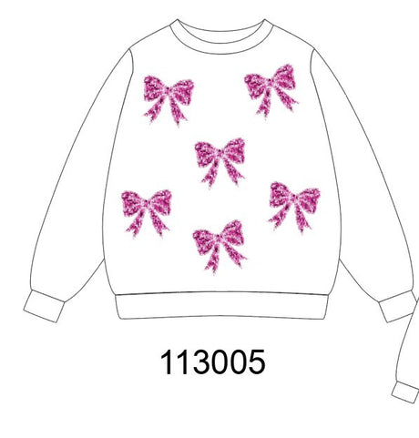 White bow sequin mom&me sweatshirt